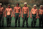 Military base in Shkoder, Albania.Soldiers line-up before beginning a drill in self defense, a part of the requirement of a two-year service.