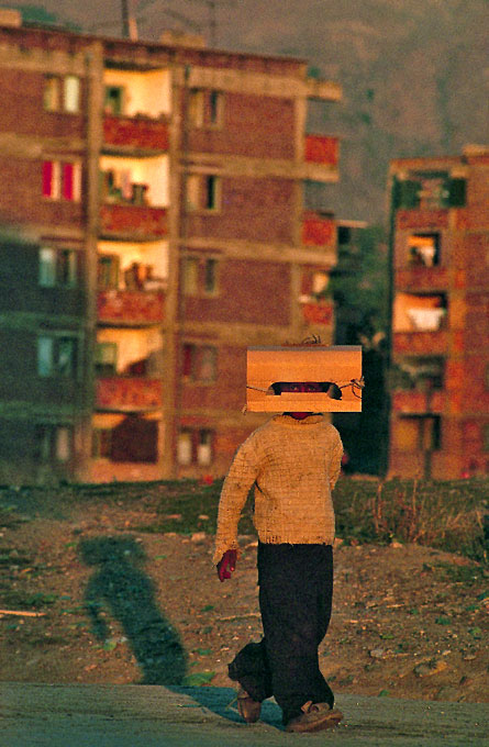 A makeshift mask in Korce, Albania