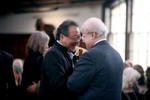 Grammy award winning pianist Emanuel Ax, right, greets World-famous cellist Yo-Yo Ma after Ax delivered a lecture at Harvard on April 30, 2018. 