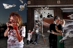 A photo illustration for a story about the rise of zombie-themed games hitting the streets of Hampton Roads.