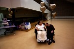 The happy couple share a quiet moment together during a wedding shower at New Horizons.