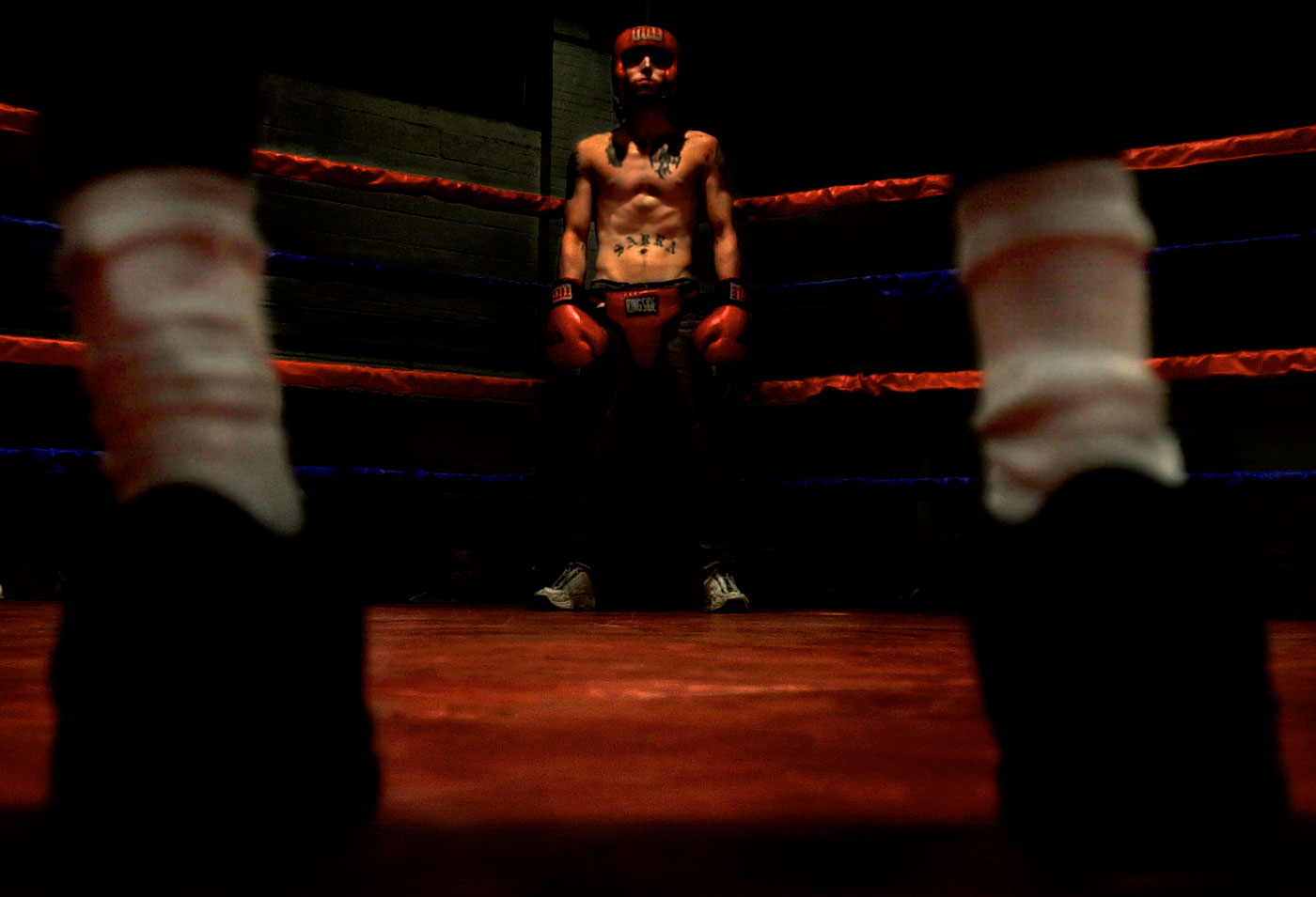 Andy Bookman waits for his fight to start. He has fought in several {quote}Tuff Man{quote} competitions.
