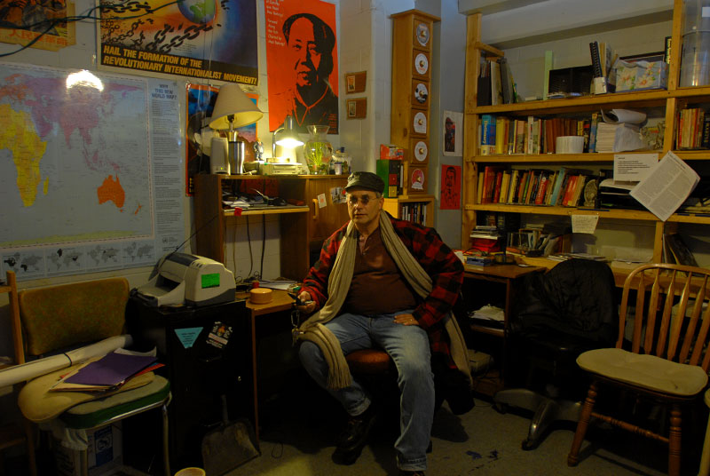 CHICAGO, ILLINOIS.  Grant Newburger, 50, a supporter of Bob Avakian's Revolutionary Communist Party, in his apartment at 1230 N. Burling, a Cabrini Green high rise, on the corner of North Halsted and Division Streets on Chicago's Near North Side, December 18, 2007.  Newburger has lived and worked as a community organizer at the once notorious and now partially demolished Cabrini Green since 1996, fighting the Chicago Housing Authority's {quote}Plan for Transformation.{quote}