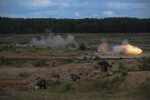 DRAWSKO POMORSKIE TRAINING AREA, POLAND.  The 2nd Battalion, 7th Infantry Regiment, 1st Armored Brigade Combat Team, 3rd Infantry Division based out of Fort Stewart, Georgia with American Abrams M1A2 tanks during a live fire exercise on June 16, 2015.  NATO is engaged in a multilateral training exercise {quote}Saber Strike,{quote} the first time Poland has hosted such war games, involving the militaries of Canada, Denmark, Germany, Poland, and the United States.