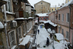 ODESSA, UKRAINE.  A snowy interior courtyard characteristic of many homes on January 27, 2016.