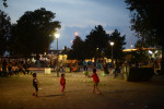 BELGRADE, SERBIA.  Children play in the middle of the encampment set up by refugees and migrants in the park by the rail and bus stations on September 4, 2015.  Thousands of refugees mainly from Syria but also Iraq, Iran and Afghanistan have made the journey from Turkey to Greece and through Macedonia before arriving in Serbia on their way to Europe in search of a better life, mainly in Germany.