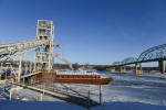 SPRING VALLEY, ILLINOIS.  A barge sits on Illinois River to be loaded with corn and soy at the Cargill riverside facility on January 9, 2014.