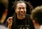 Musician Bobby McFerrin conducts a workshop with the Harvard Jazz Band.