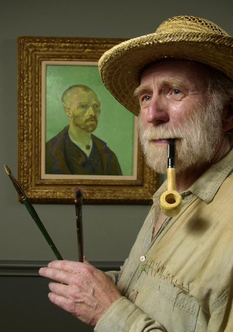 © 2010 Harvard University. David Noard stands next to a Van Gogh self-portrait at the Fogg Art Museum. Noard regularly performs {quote}My Name is Vincent{quote}, a one-man show based on the life of the famous painter.