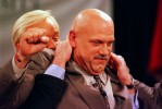 © 2010 Harvard University. MSNBC host Chris Matthews attempts to put a headlock on former pro wrestler and Minnesota Governor Jesse Ventura during a break in filming the TV show {quote}Hardball{quote}.