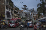 Santo Domingo metro-cable in Comuna 1, the first of several transformation projects, which connects the city's most poorest neighbourhood to the metro in the city center, in Medellin, Colombia.
