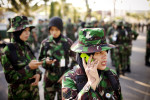 The Indonesian military's special women's unit is the only unit for women in the military to wear fatigues in the country, in Banda Aceh, Indonesia, on Wednesday, Dec. 15, 2010. They participate in search and rescue, women's issues, and trauma. 