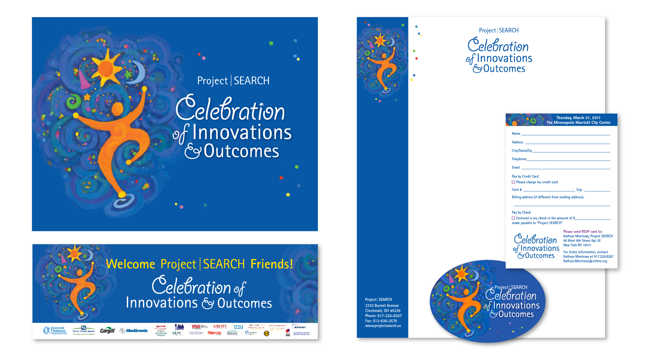 Illustrated Gala theme artwork, logo lock-up, event signage, letterhead, rsvp card and magnet for Project Search Gala, a national program serving individuals with developmental disabilities. The original oil painting was raffled off at the Gala to benefit the organization.