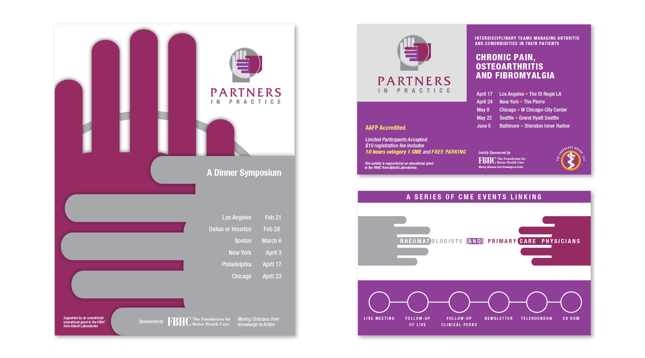 Partners in Practice logo, die-cut invitation and collateral materials for FBHC.