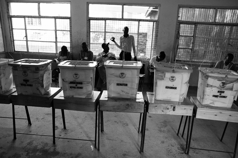 Ballot boxes in a classroom at Moi Avenue Primary School in Nairobi, Kenya on March 4th, 2013.