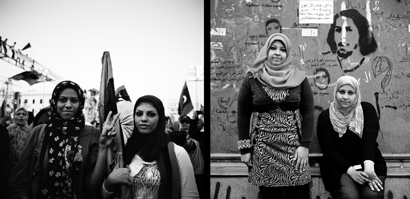 Mona Sadek, late 20's and Sara Yasser, 18, have been in Tahrir Square for the past week. Mona traveled seven hours to participate with her friends after one of them was hurt. She is currently studying architecture but has stopped to participate in the revolution. “In the first revolution, it was very dangerous for girls and my parents were worried, but later I felt like I had to participate. I have to move, I have to move. I convinced my friends and family to sign “seven demands for change in Egypt,” it’s our time to go for change. We have no choice; we have to do something. Sara, who is a student in artifacts and antiquities, arrived eight days ago to the Square. “I know a lot of people here, but I came alone. We came out for the revolution, but no change has followed so that is why we are out again. We want a civilian presidential council; the military council has been here for 10 months. We need new representation for the people. My parent’s know I’m here and support me to be here in the midan.”