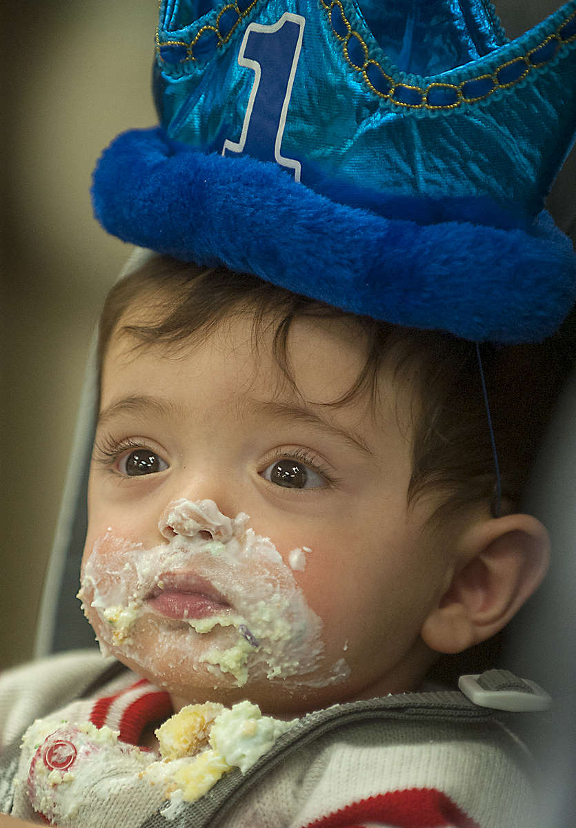1/14/19-- FRAMINGHAM-- One-year-old Nico Foundas celebrated his birthday by returning to MetroWest Medical Center Monday.  A year ago he was born premature weighing one pound.   [Daily News and Wickled Local Staff Photo/Art Illman]