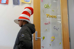 3/2/20-- FRAMINGHAM--  Abdul Sansio, 8, dressed appropriately for Dr. Seuss Day Crafts and Book Bingo at the McAuliffe Branch of the Framingham Public Library Monday, celebrating National Read Across America Day and Dr. Seuss's birthday.  [Daily News and Wicked Local Staff Photo/Art Illman]