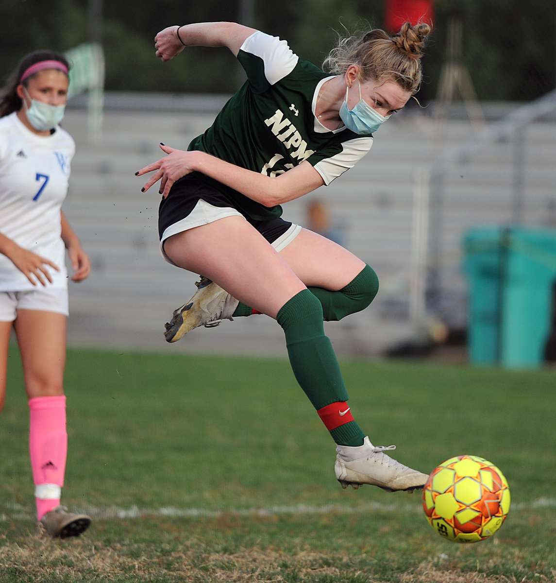 10/23/20-UPTON- Nipmuc High School junior Catherine Flanagan takes a shot against Whitinsville-Christian on senior day Friday afternoon. [Daily News and Wicked Local Staff Photo/Art Illman]