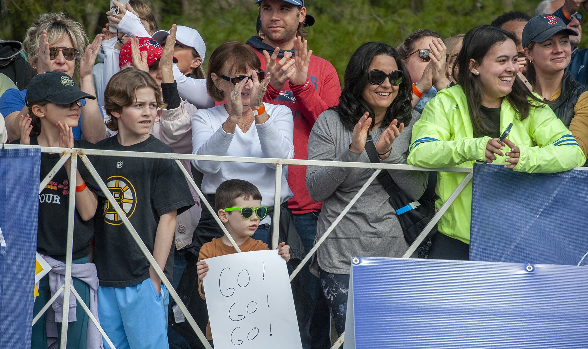 Fans lined Rte. 135 at the start of  the 128th running of the Boston Marathon, April 15, 2024.