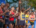 Boston Marathon winner Sisay Lemma waves to the crowd  at the start line of the 128th running of the Boston Marathon in Hopkinton, April 15, 2024.