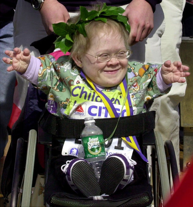 In 2001,  Katie Lynch of Wayland receives a laurel wreath.