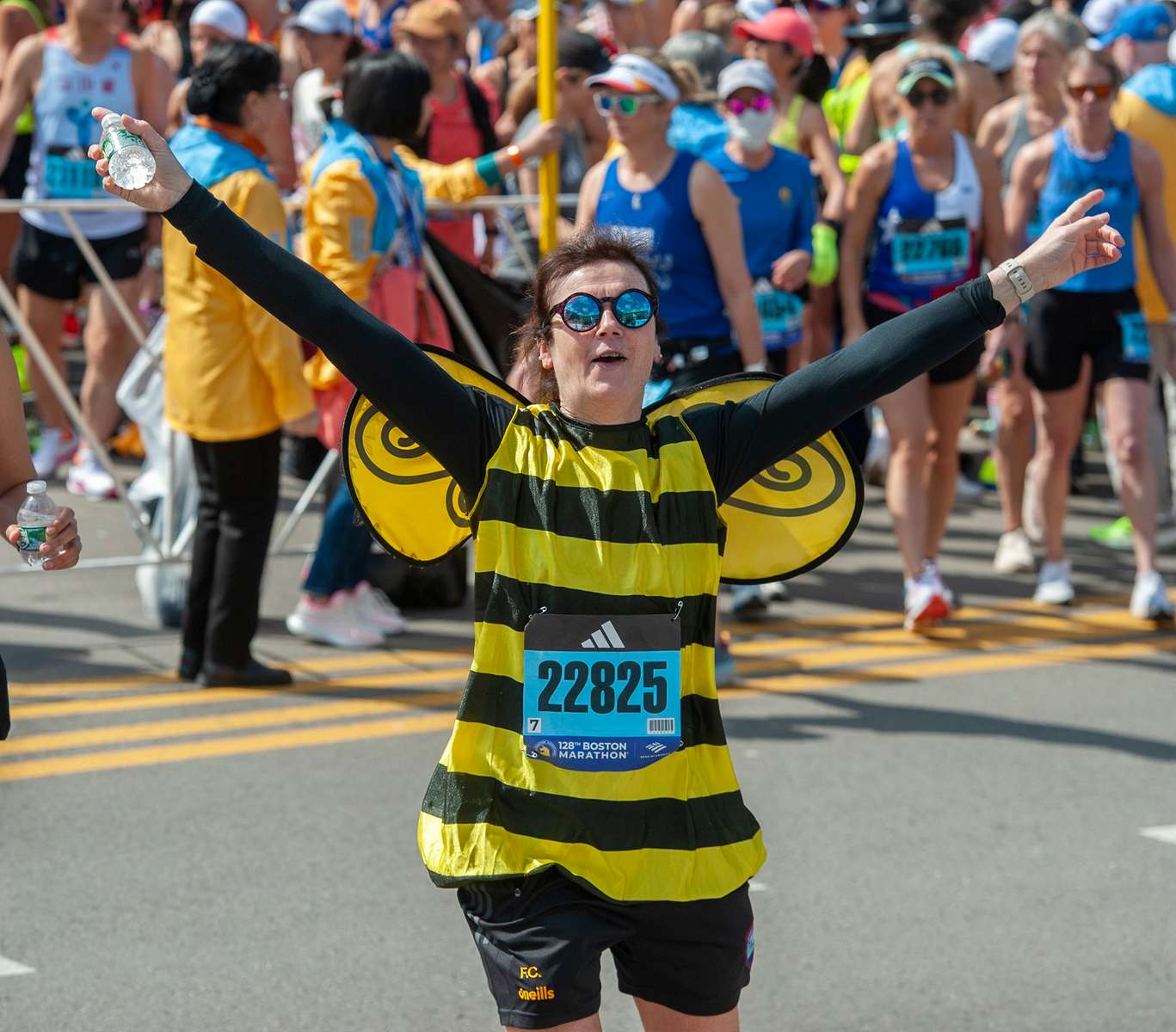 Fidelma Carty of Mountbellew, Ireland, was happy to {quote}bee{quote}  at the 128th running of the Boston Marathon in Hopkinton, April 15, 2024.