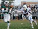 Hopkinton's #2 Will Abbott about to catch what would be the winning touchdown against Ashland in the fourth quarter at David M. Hughes Stadium on Thanksgiving. Defending is #23 Filip Cooper. The final score was 35-33.Daily News Staff Photo/Art Illman