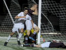 11/16/16-- BOLTON--  Westborough's Tyler Stott after making the game winning header in overtime against Amherst Wednesday night at Nashoba Regional High  School. Daily News and Wicked Local Staff Photo/Art Illman