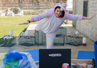EAST SANDWICH - Britt Burbank AKA Miss Britt, owner of Kids Yoga Jamboree, started offering free live yoga classes for kids via Facebook. Not only does she dress up in various festive onesies but she makes kids and parents laugh out loud with her vibrant personality. 