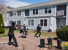 CHATHAM - From left, Dancers Adam Spencer, Angel Fox and Brandon Simmons perform a dance routine choreographed over Zoom for residents at Broad Reach Health’s Liberty Commons nursing center on Thursday, April 25, 2020.