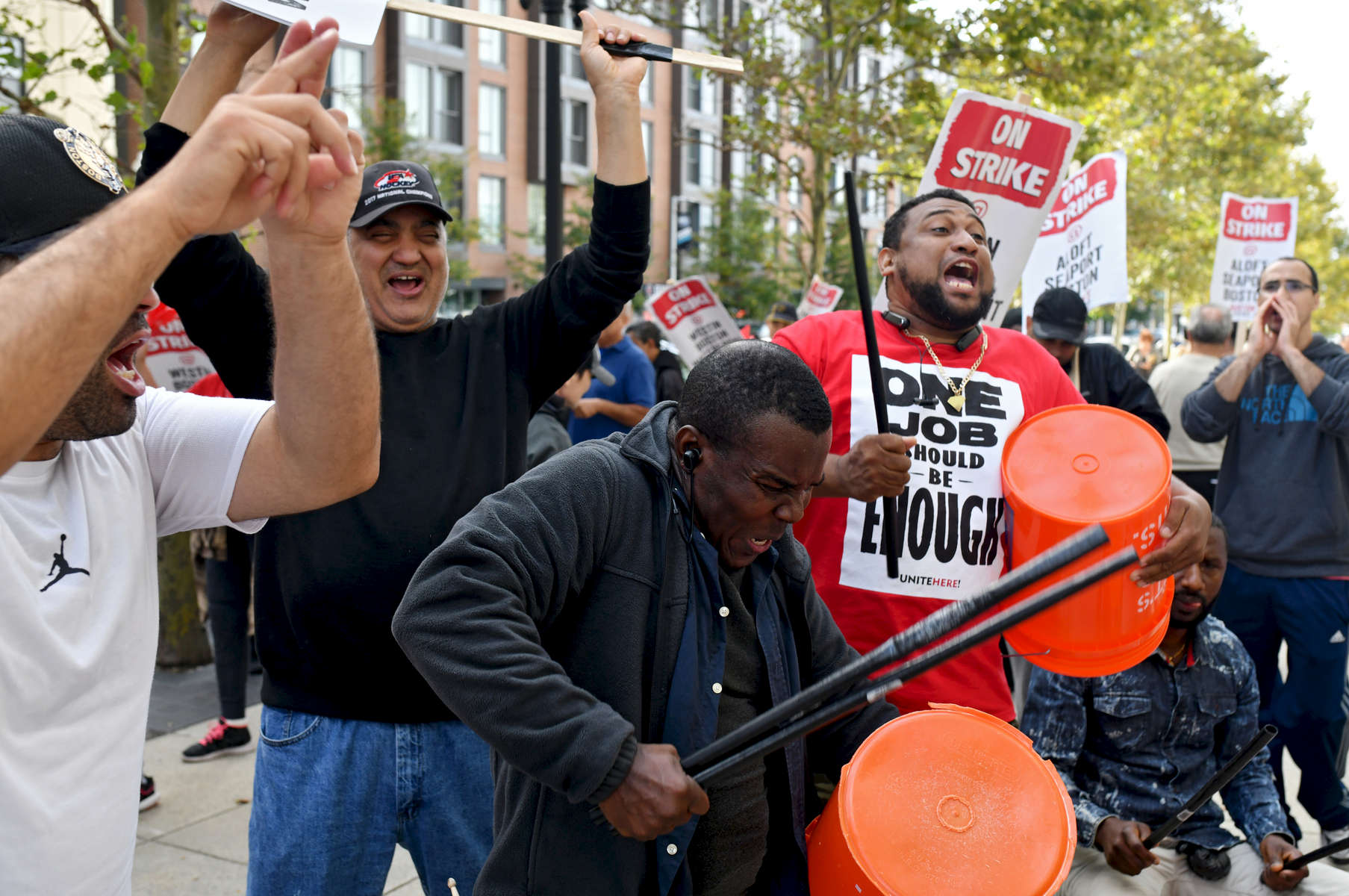BOSTON -- 100418 -- UNITE HERE Local 26 union workers on strike, Thursday, October 4, 2018. 