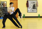 Professional dancers Kalin Mitov, left, and Michael Winward rehearse at the Fred Astaire Dance Studio. The gay dancing duo will be performing in a fundraiser they are organizing in Provincetown for the {quote}It Gets Better Project.{quote} 