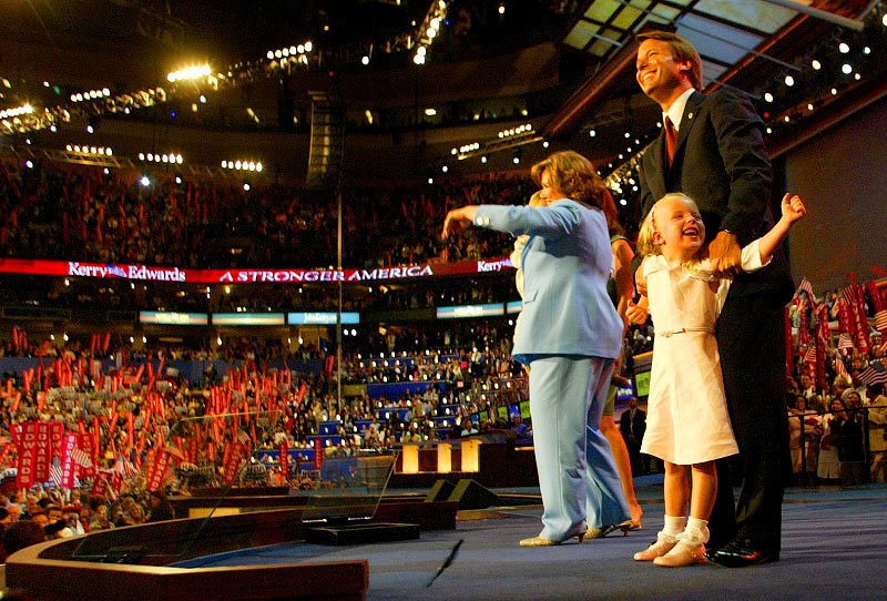 Senator John Edwards and his family including Emma Claire (in Photo) enjoys the crowd after he acceoted his nomination for Vice Preident at the Democratic National Convention in Boston,MA on July 28, 2004. (© copyright Karen Ducey)