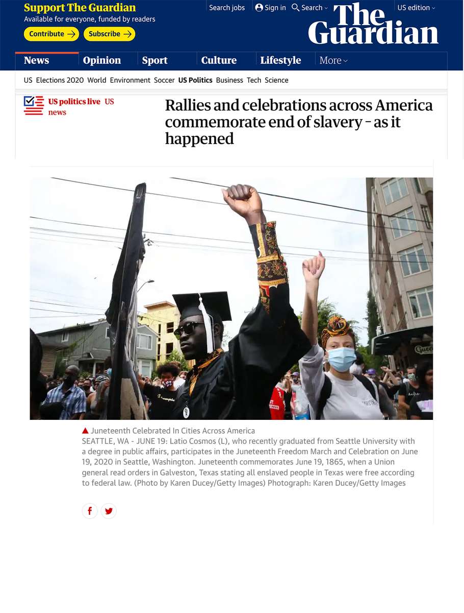 Rallies and celebrations across America commemorate end of slavery – as it happened, for Getty Images, published in The Guardian, June 19, 2020