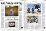 {quote}Coronavirus leaves Washington farmers with a big problem: What do you do with a billion pounds of potatoes?{quote} photos running on the cover and inside The Los Angeles Times. May 3, 2020.