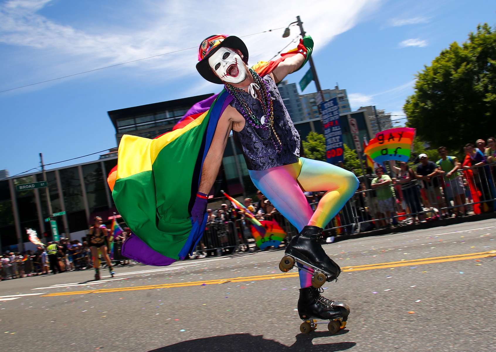 The 43rd annual Seattle Pride Parade in Seattle, WA on June 25, 2017. Festivities continued afterwards at Ozzie's bar which held specials sponsored by Hop Valley Brewing Co. (© Karen Ducey)