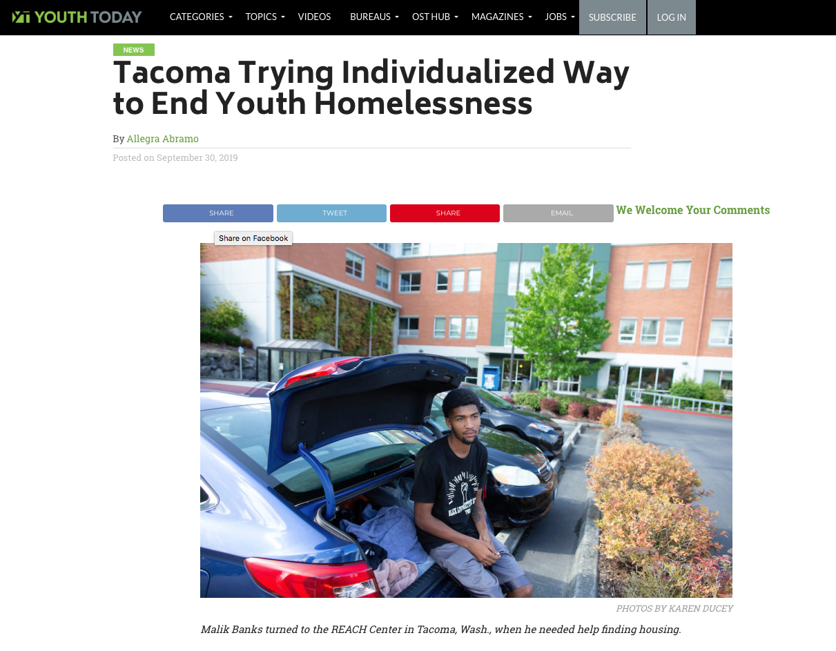 Tacoma Trying Individualized Way to End Youth Homelessness, September 30, 2019. Photos for Youth Today and Crosscut. 