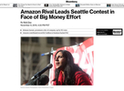 {quote}Amazon Rival Leads Seattle Contest in Face of Big Money Effort{quote} Photos for Getty Images. Published by Bloomberg, November 8, 2019