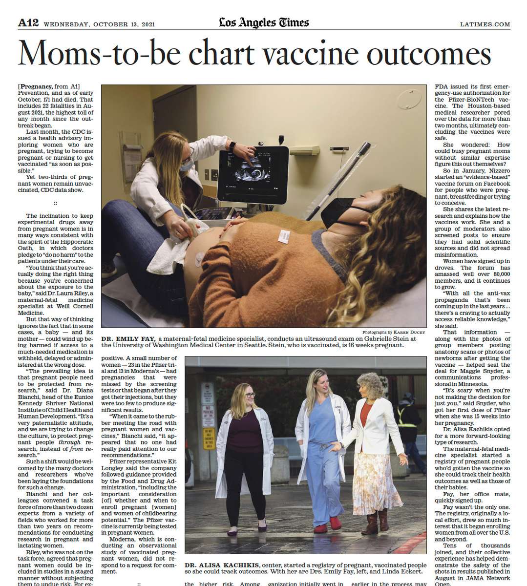 {quote}Pregnant women were kept out of clinical trials. That left them vulnerable to COVID-19{quote}, photos for the Los Angeles Times, published October 13, 2021.