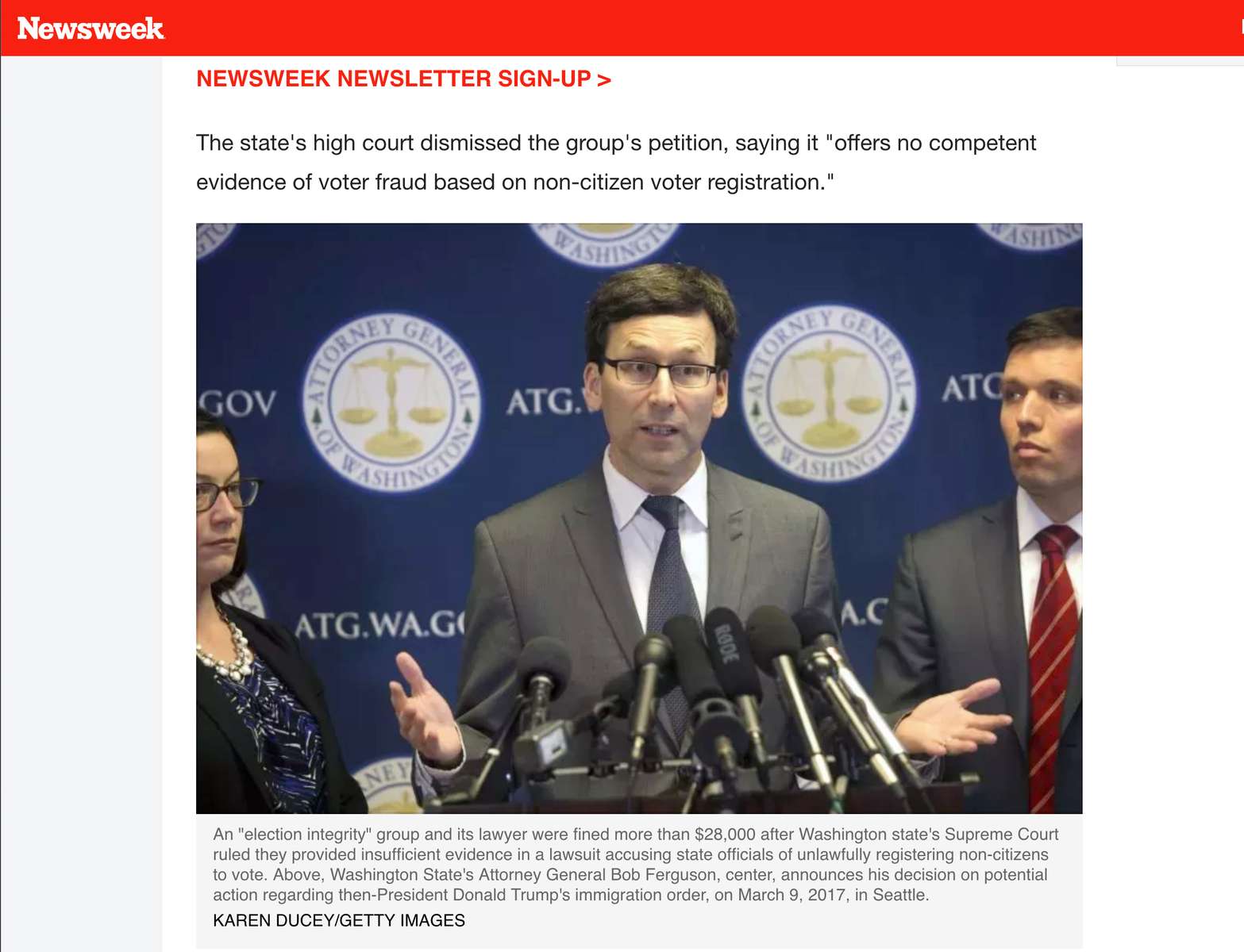 {quote}'Stop the Steal' Group Fined Over Lack of Evidence in Voter Fraud Lawsuit{quote} for Getty Images published in Newsweek on June 2, 2022