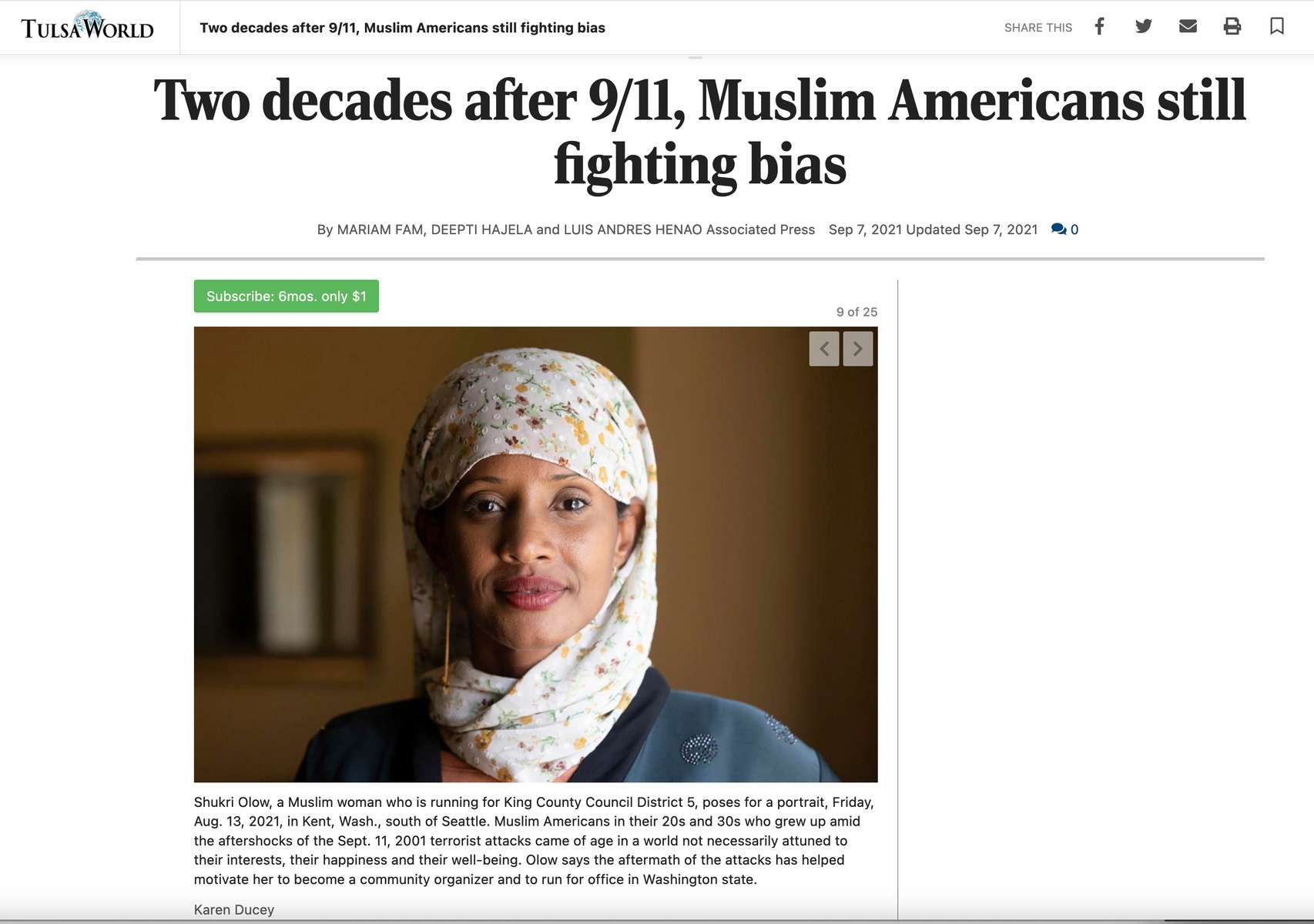 {quote}Two decades after 9/11, Muslim Americans still fighting bias{quote} Photos shot for the Associated Press, published in the Tulsa World on September 7, 2021