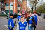 LEICESTER, UK MAY 2016Liz Atkins with her three children, Tyler 11 (front), Fidian 8 (back) and Aire 3 (middle) with friend Jessica Ray and Nima (far left) on their way to the Soar Point pub in Leicester to watch them play Manchester United on television.On the 2nd May 2016, Leicester City football club became champions of England for the first time in their 132 year history.Leicester has been dubbed as most multicultural diversified city in England, thanks to scores of people that have flocked the city and who have hailed from different parts of the world. According to the Leicester city council, the city has the highest number of immigrants who have sought both temporary and permanent residence in England. Majority of these immigrants are people who have left their home countries in pursuit of job opportunities in England.  Photo by Peter Dench/Getty Images Assignment for ESPN