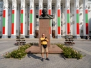 TIRASPOL, TRANSNISTRIA / MOLDOVA - SEPTEMBER 1: A Russian visitor takes a selfie with a bust of Lenin in front of the House of Soviets building on September 1, 2023 in Tiraspol, Moldova (Pridnestrovian Moldavian Republic). Tiraspol is the capital of Transnistria situated on the eastern bank of the Dniester River. Republic Day is the main state holiday. Transnistria broke away from Moldova in 1990 and is unrecognised by the international community as an independent state. The de-facto administration of Transnistria is supported economically, diplomatically, and militarily by Russia, which is believed to have 1,500 soldiers stationed there. (Photo by Peter Dench/Getty Images)