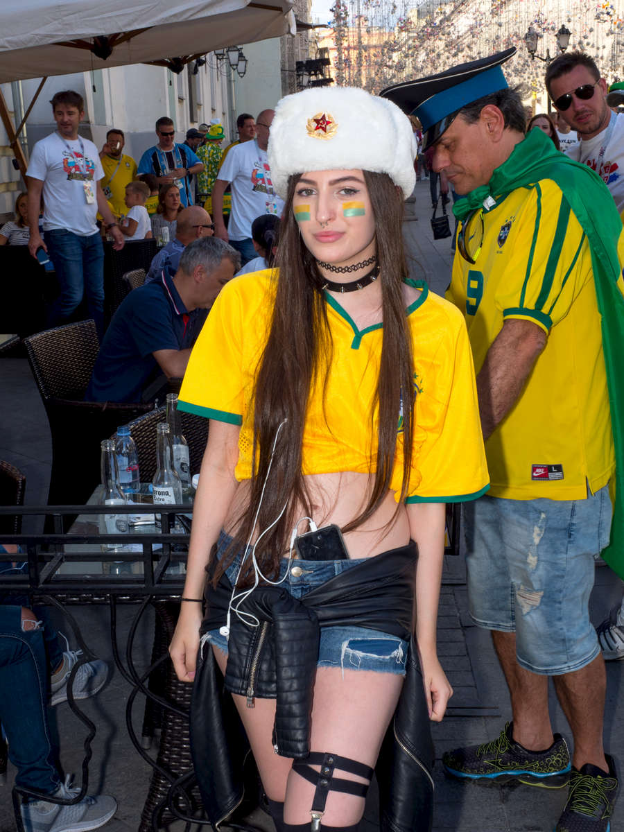 A Brazilian fan outsie a bar in central Moscow. The 21st FIFA World Cup football tournament took place in Russia in 2018. It was the first World Cup to be held in Eastern Europe and the eleventh time that it has been held in Europe. For the first time the tournament took place on two continents – Europe and Asia. All but two of the stadium venues were in European Russia.