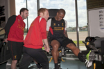 England and Liverpool FC right back Glen Johnson in the gym at Melwood.Melwood is the Liverpool FC training ground, located in the West Derby area of Liverpool. It is seperate from the Liverpool Academy, which is based in Kirkby.Melwood was redeveloped in the early 2000′s with large input from then-manager Gerard Houllier and now features some of the best facilities in Europe. It has been the club’s training ground since the fifties and was previously transformed into a top class facility by Bill Shankly.Facilities include sythetic pitches, rehabilitation rooms, press and meeting rooms, gymnasium, swimming pool, restaurant and recreational facilities.