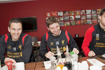 Liverpool FC players Stuart Downing (left) and Joe Allen (centre) share a joke over breakfast in the canteen at Melwood.Melwood is the Liverpool FC training ground, located in the West Derby area of Liverpool. It is seperate from the Liverpool Academy, which is based in Kirkby.Melwood was redeveloped in the early 2000′s with large input from then-manager Gerard Houllier and now features some of the best facilities in Europe. It has been the club’s training ground since the fifties and was previously transformed into a top class facility by Bill Shankly.Facilities include sythetic pitches, rehabilitation rooms, press and meeting rooms, gymnasium, swimming pool, restaurant and recreational facilities.