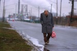 A homeless man walks through the industrial district in Niagara Falls, New York. 