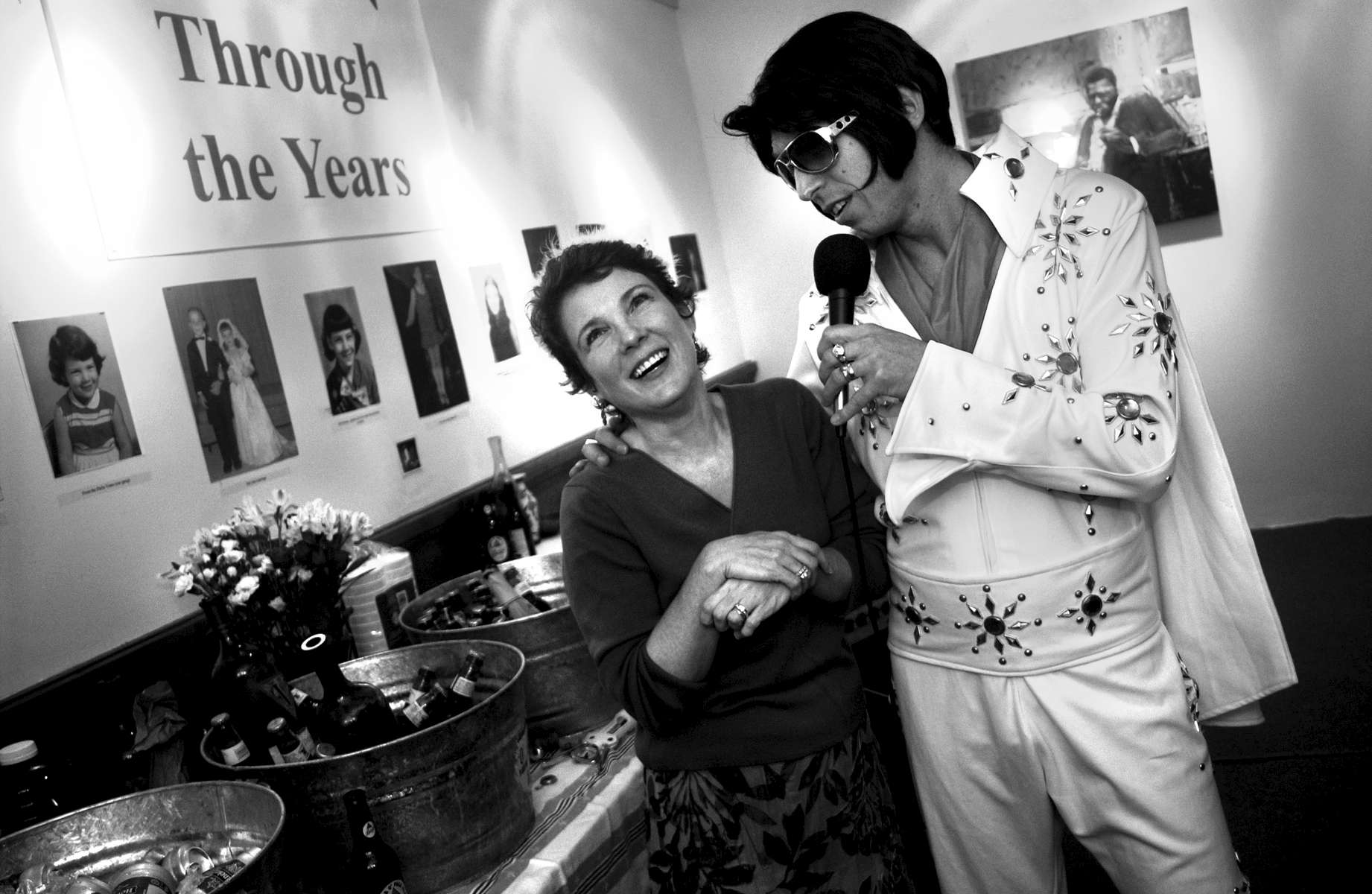 Russell Brooks of Elvis Encore Tribute Show performs at a surprise birthday party in Raleigh, North Carolina. 