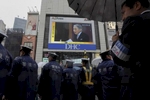 Emperor Akihito on a public screen in Shinjuku, Japan
